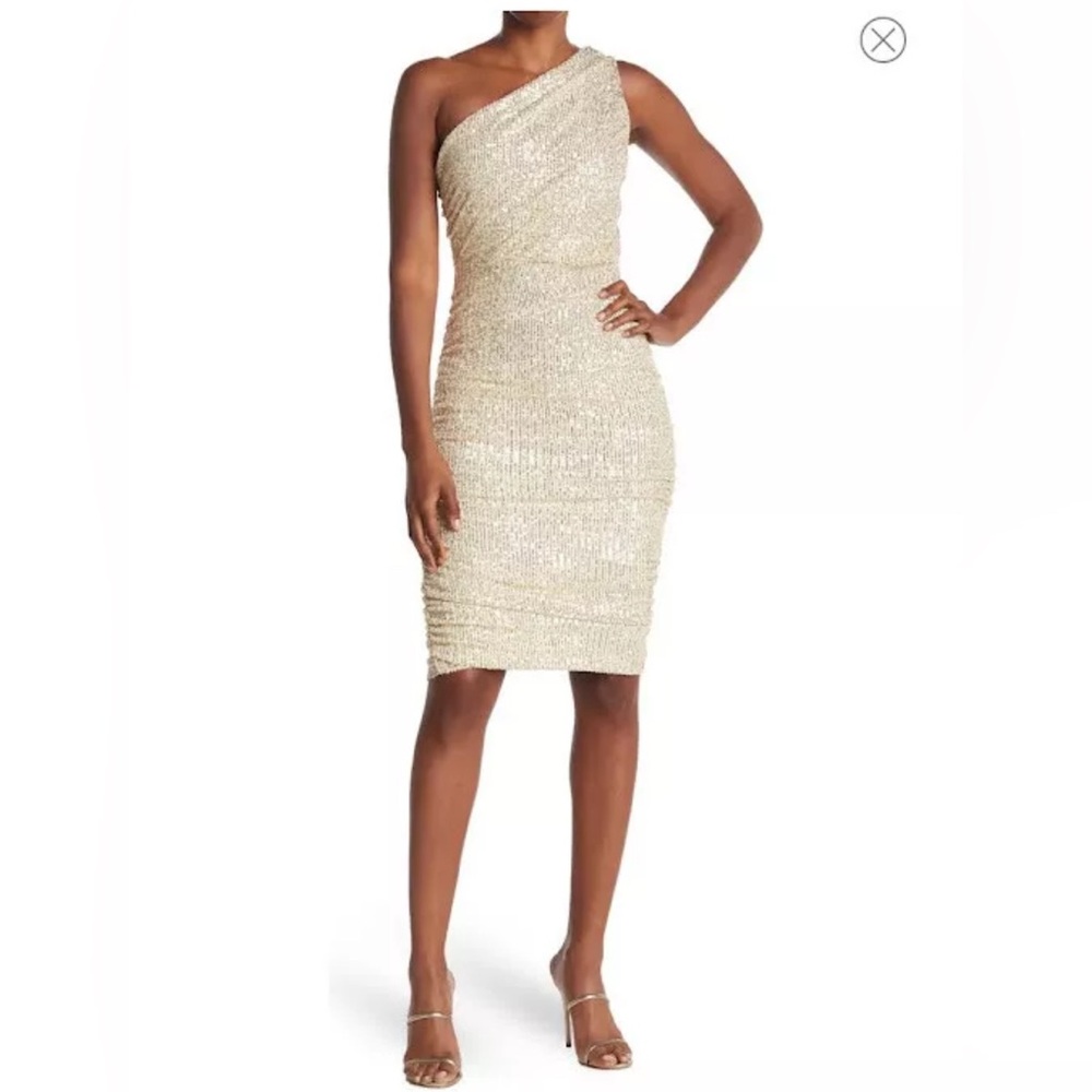 Love By Design Gold Asymmetrical Sequin Midi Dress